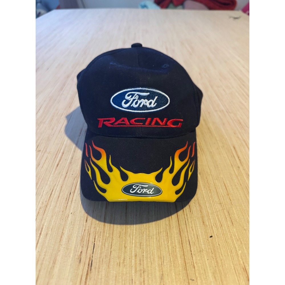 Ford Racing NASCAR Hat Mens Navy Blue Flame Brim Baseball Cap H3 Sportgear 38